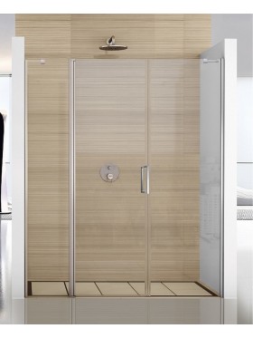 Mampara de ducha de una puerta batiente con apertura hacia fuera + fijo en  linea - Ideal Mamparas